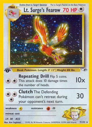 Image of Lt. Surge's Fearow 007/132  - Unlimited Holofoil Gym Heroes - Holo Rare