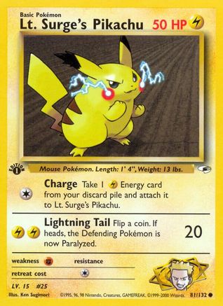 Image of Lt. Surge's Pikachu 081/132  - 1st Edition Gym Heroes - Common