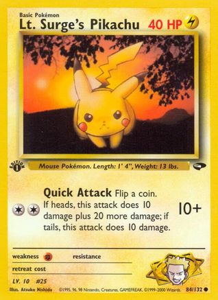 Image of Lt. Surge's Pikachu 084/132  - Unlimited Gym Challenge - Common