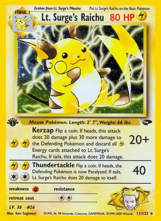 Image of Lt. Surge's Raichu 011/132  - Unlimited Holofoil Gym Challenge - Holo Rare