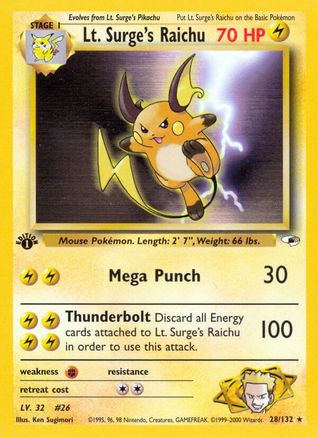 Image of Lt. Surge's Raichu 028/132  - 1st Edition Gym Heroes - Rare