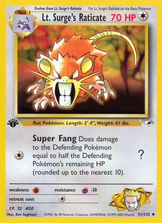 Image of Lt. Surge's Raticate 051/132  - 1st Edition Gym Heroes - Uncommon