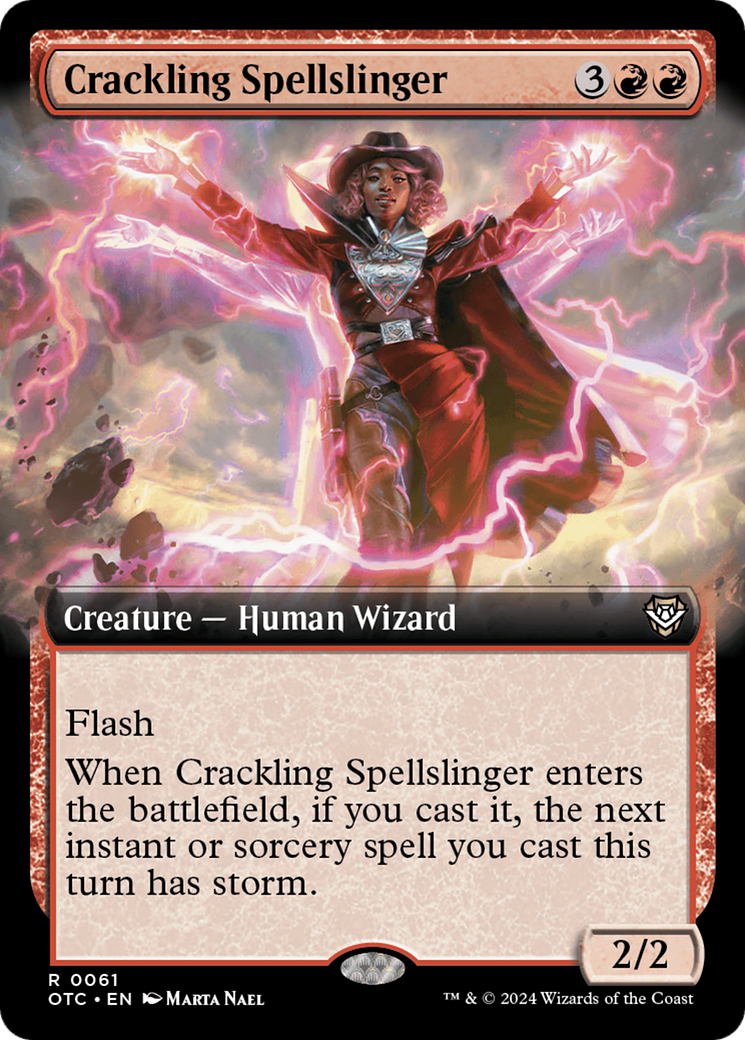 Image of Crackling Spellslinger (Extended Art) (OTC-061) - Outlaws of Thunder Junction Commander: (Extended Art)