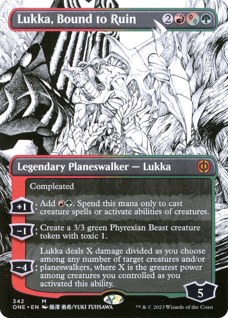 Image of Lukka, Bound to Ruin (Borderless) (ONE-342) - Phyrexia: All Will Be One: (Showcase) (Borderless) Foil