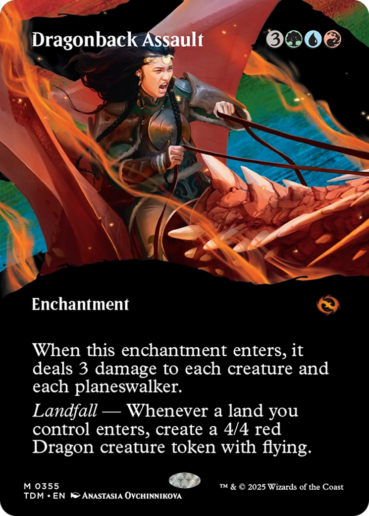Image of Dragonback Assault (Borderless) (TDM-355) - Tarkir: Dragonstorm: (Showcase, enchantment) (Borderless)