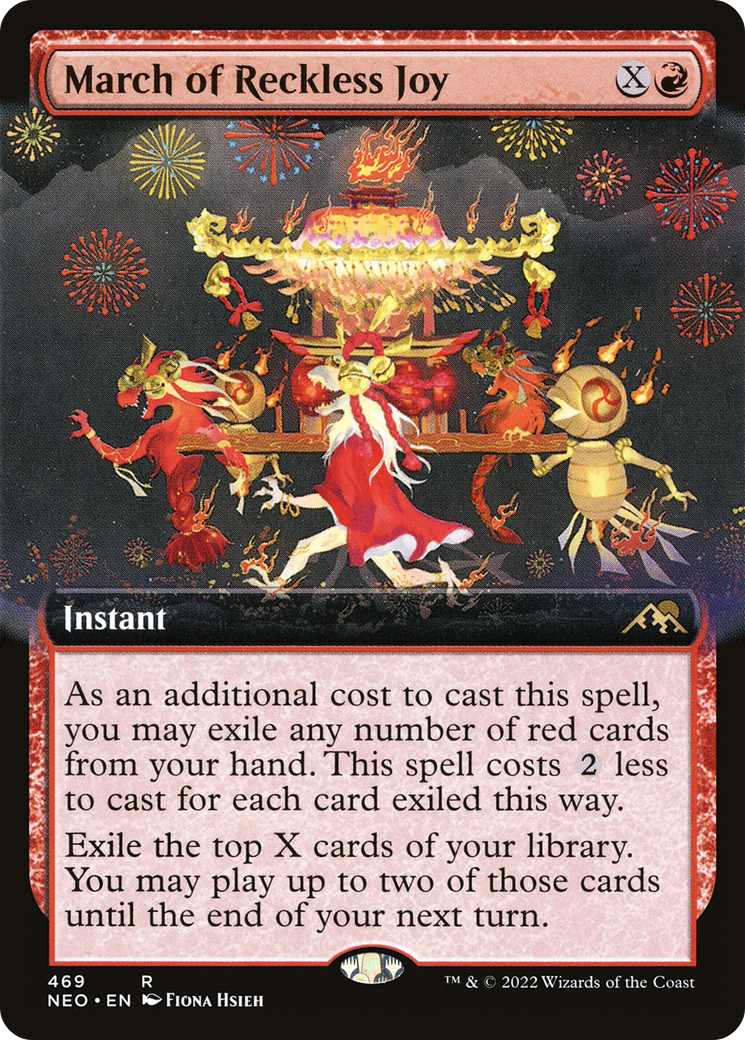 Image of March of Reckless Joy (Extended Art) (NEO-469) - Kamigawa: Neon Dynasty: (Extended Art) Foil