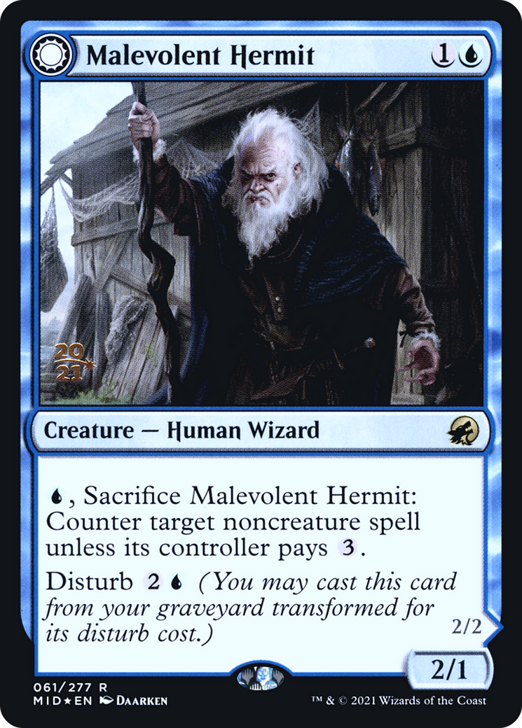 Image of Malevolent Hermit (PRE-061) - Innistrad: Midnight Hunt Promos: (Double Faced Transform) Foil