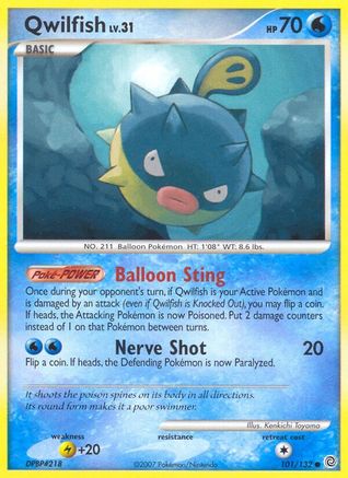 Image of Qwilfish 101  - Reverse Holofoil Secret Wonders - Common