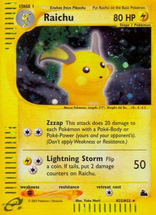 Image of Raichu (H25) H25  - Holofoil Skyridge - Holo Rare