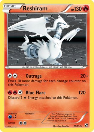 Image of Reshiram 026/114  - Reverse Holofoil Black and White - Holo Rare