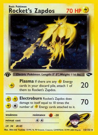 Image of Rocket's Zapdos 015/132  - Unlimited Holofoil Gym Challenge - Holo Rare
