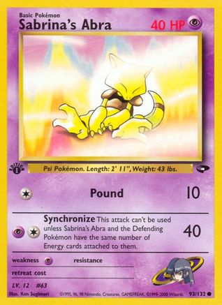 Image of Sabrina's Abra (93) 093/132  - 1st Edition Gym Challenge - Common