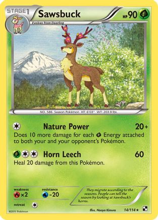 Image of Sawsbuck 014/114  - Reverse Holofoil Black and White - Rare