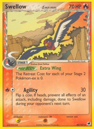 Image of Swellow (Delta Species) 040  - Reverse Holofoil Dragon Frontiers - Uncommon