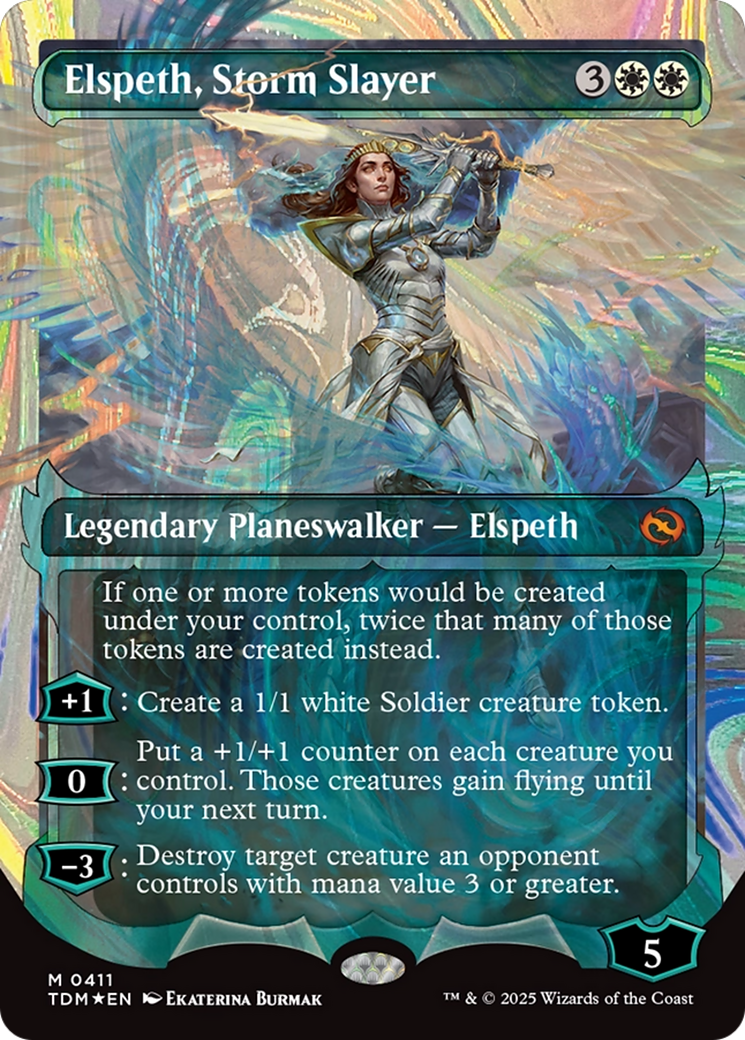 Image of Elspeth, Storm Slayer (Showcase) (Halo Foil) (TDM-411) - Tarkir: Dragonstorm: (Showcase) (Borderless) Foil