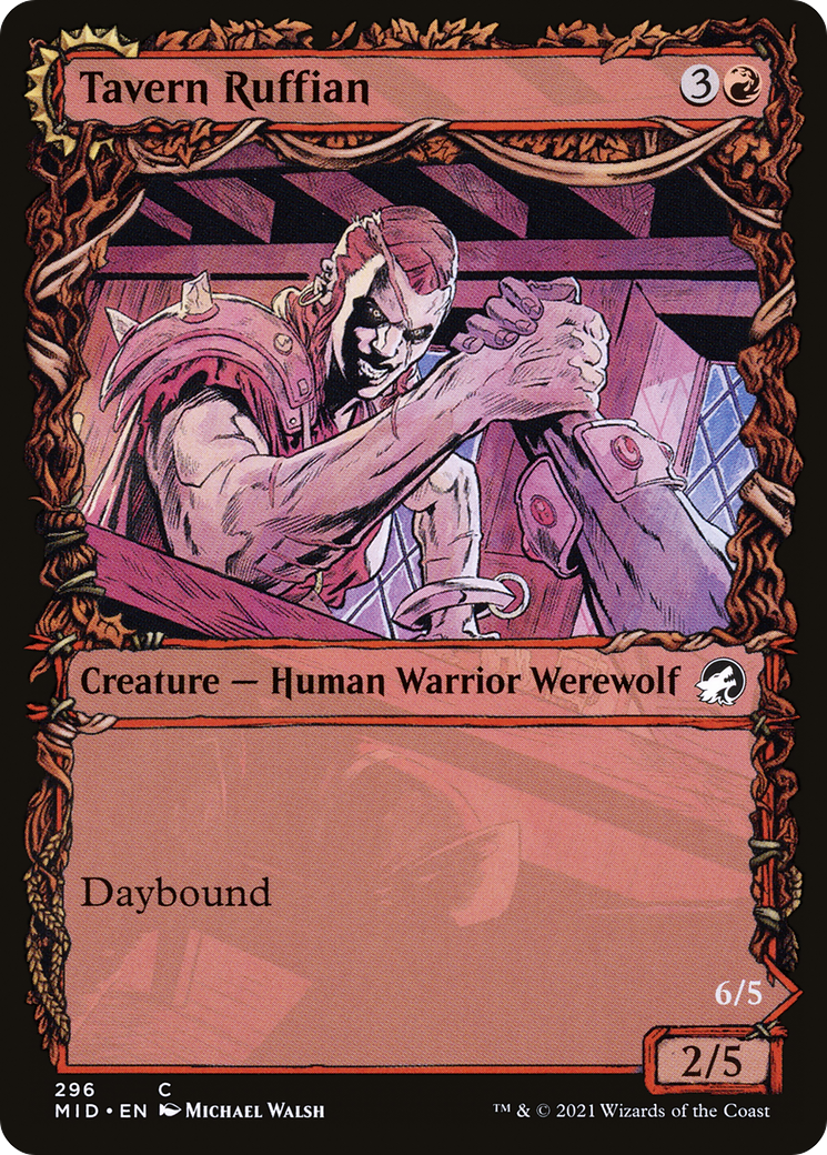 Image of Tavern Ruffian (Showcase) (MID-296) - Innistrad: Midnight Hunt: (Showcase, Double Faced Transform) Foil