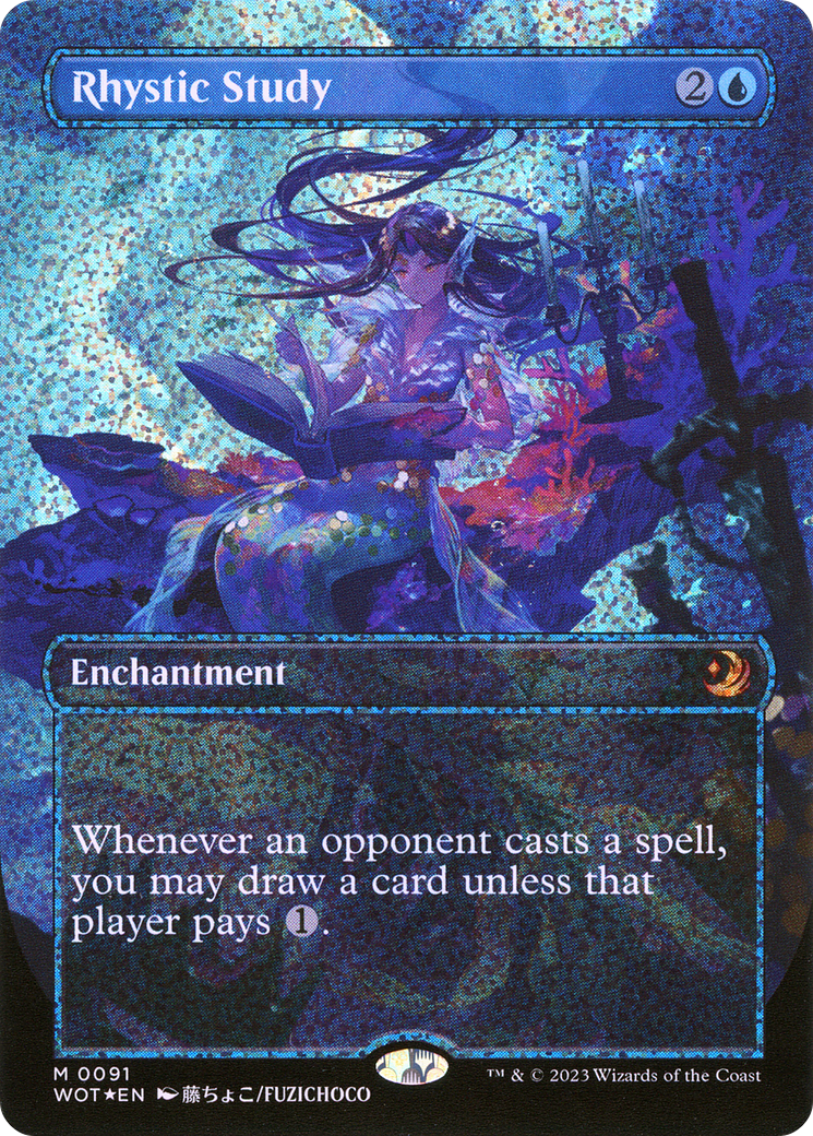 Image of Rhystic Study (Anime Borderless) (Confetti Foil) (WOT-091) - Wilds of Eldraine: Enchanting Tales (Borderless) Foil