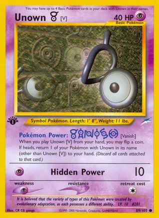 Image of Unown [V] 089/105  - 1st Edition Neo Destiny - Common
