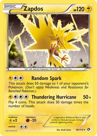 Image of Zapdos 046/113  - Holofoil Legendary Treasures - Holo Rare