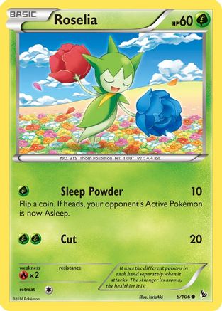 Image of Roselia 008/106  - Reverse Holofoil XY  Flashfire - Common