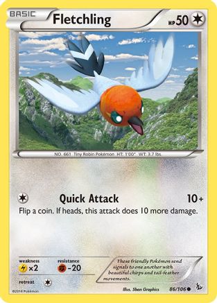 Image of Fletchling 086  - Reverse Holofoil XY  Flashfire - Common