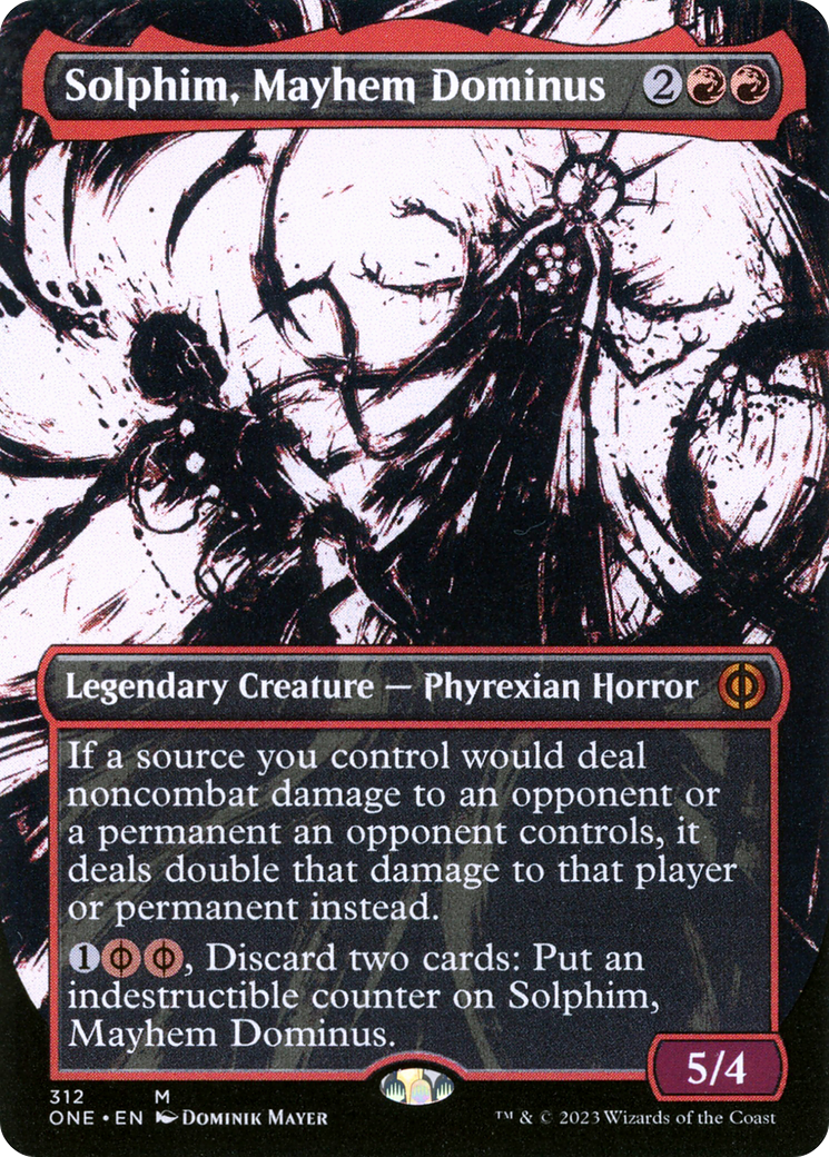 Image of Solphim, Mayhem Dominus (Showcase) (ONE-312) - Phyrexia: All Will Be One: (Showcase) (Borderless) Foil