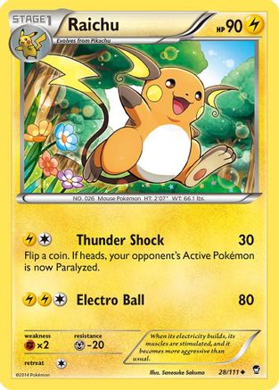Image of Raichu 028/111  - Reverse Holofoil XY  Furious Fists - Uncommon