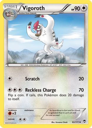 Image of Vigoroth 082  - Reverse Holofoil XY  Furious Fists - Uncommon