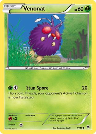 Image of Venonat 001  - Reverse Holofoil XY  Phantom Forces - Common
