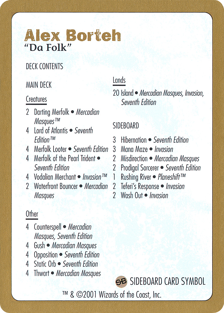 Image of 2001 Alex Borteh Decklist Card (WCD-) - World Championship Decks 2001