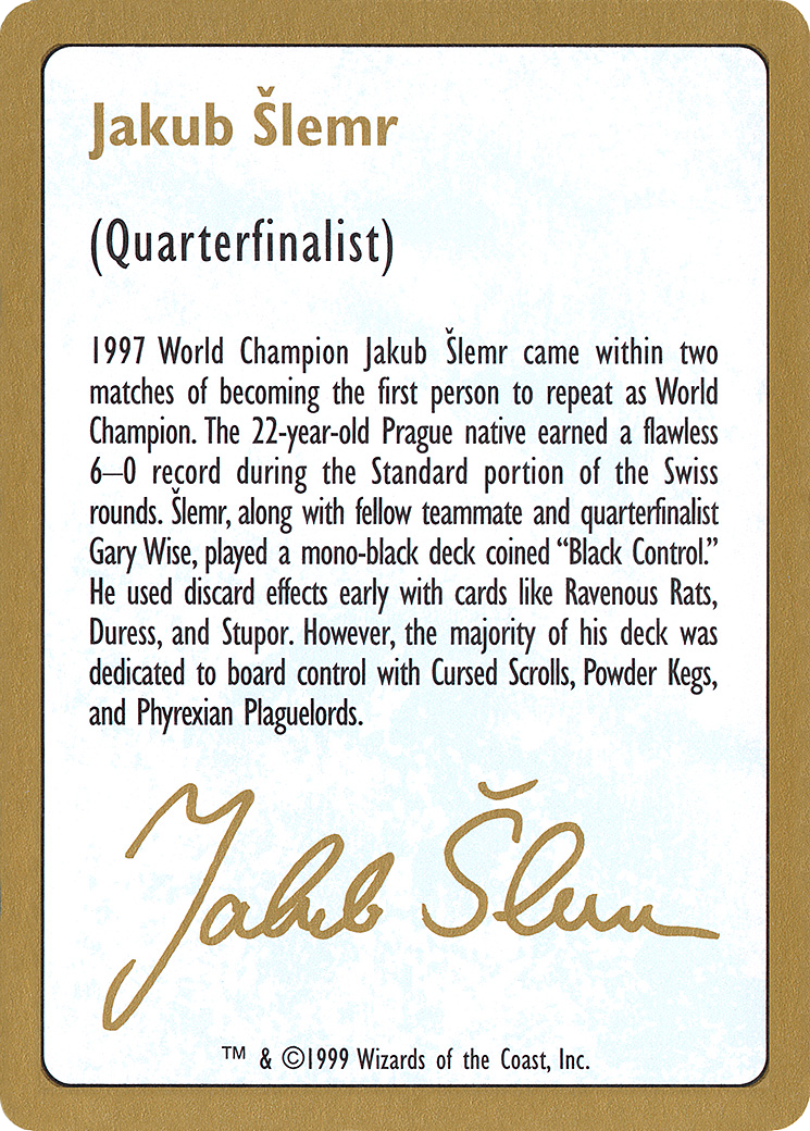 Image of 1999 Jakub Slemr Biography Card (WCD-) - World Championship Decks 1999