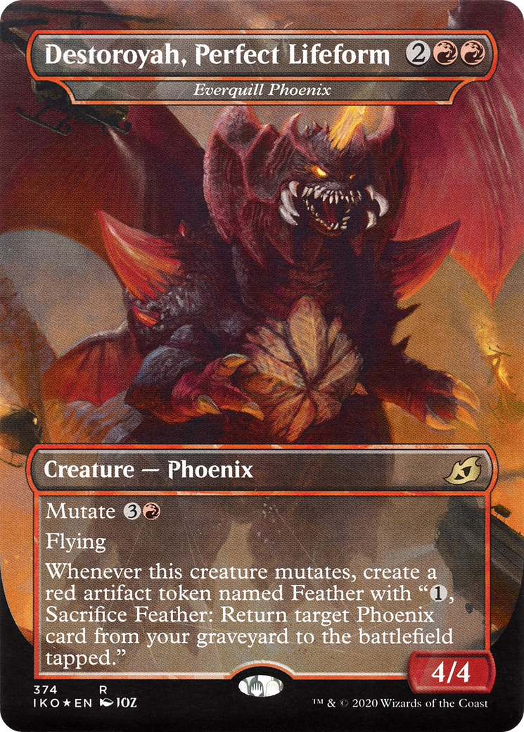 Image of Everquill Phoenix (IKO-374) - Ikoria: Lair of Behemoths / Destoroyah, Perfect Lifeform (Borderless) Foil