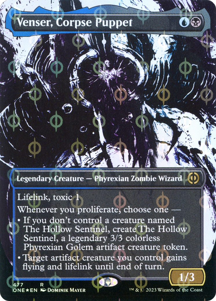 Image of Venser, Corpse Puppet (Showcase) (Step-and-Compleat Foil) (ONE-477) - Phyrexia: All Will Be One: (Showcase) (Borderless) Foil