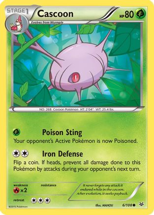Image of Cascoon 006/108  - Reverse Holofoil XY  Roaring Skies - Common