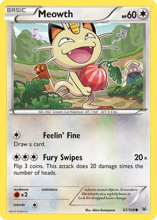 Image of Meowth 067/108  - Reverse Holofoil XY  Roaring Skies - Common