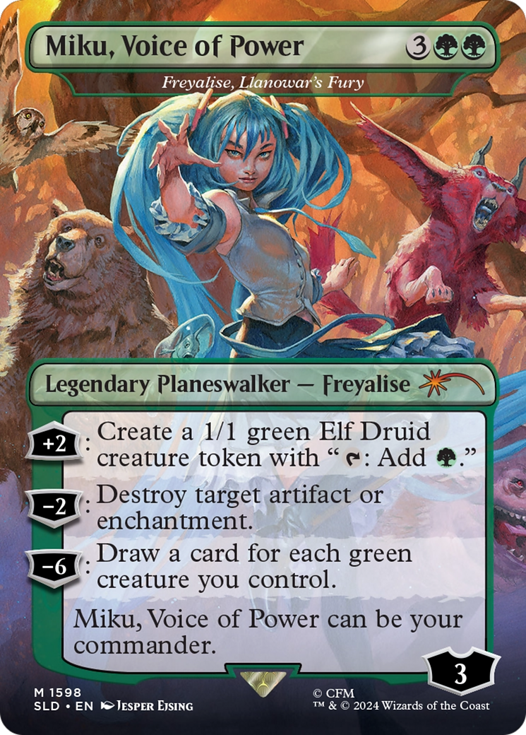 Image of Miku, Voice of Power - Freyalise, Llanowar's Fury (SLD-1598) - Secret Lair Drop / Miku, Voice of Power (Borderless)