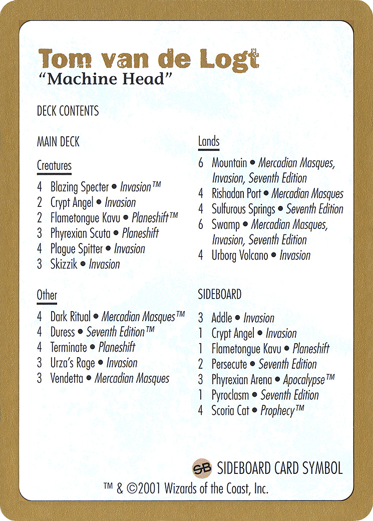 Image of 2001 Tom van de Logt Decklist Card (WCD-) - World Championship Decks 2001