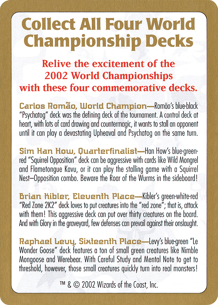 Image of 2002 World Championship Advertisement Card (WCD-) - World Championship Decks 2002
