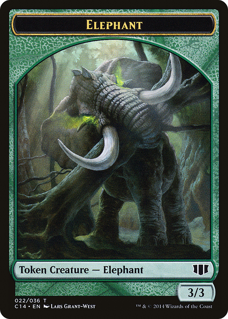Image of Elephant // Elf Warrior Double-sided Token (C14-022) - Commander 2014 Tokens