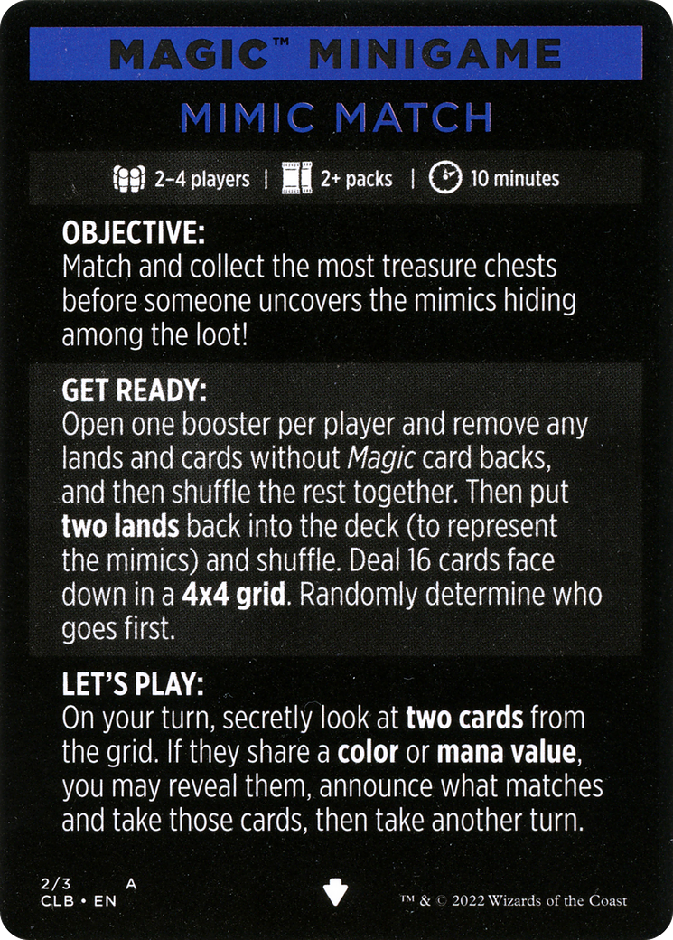 Image of Mimic Match // Mimic Match (cont'd) (MCLB-002) - Commander Legends: Battle for Baldur's Gate Minigames Foil