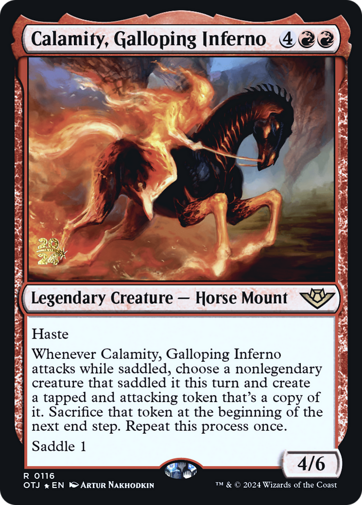 Image of Calamity, Galloping Inferno (PRE-116) - Outlaws of Thunder Junction Promos Foil