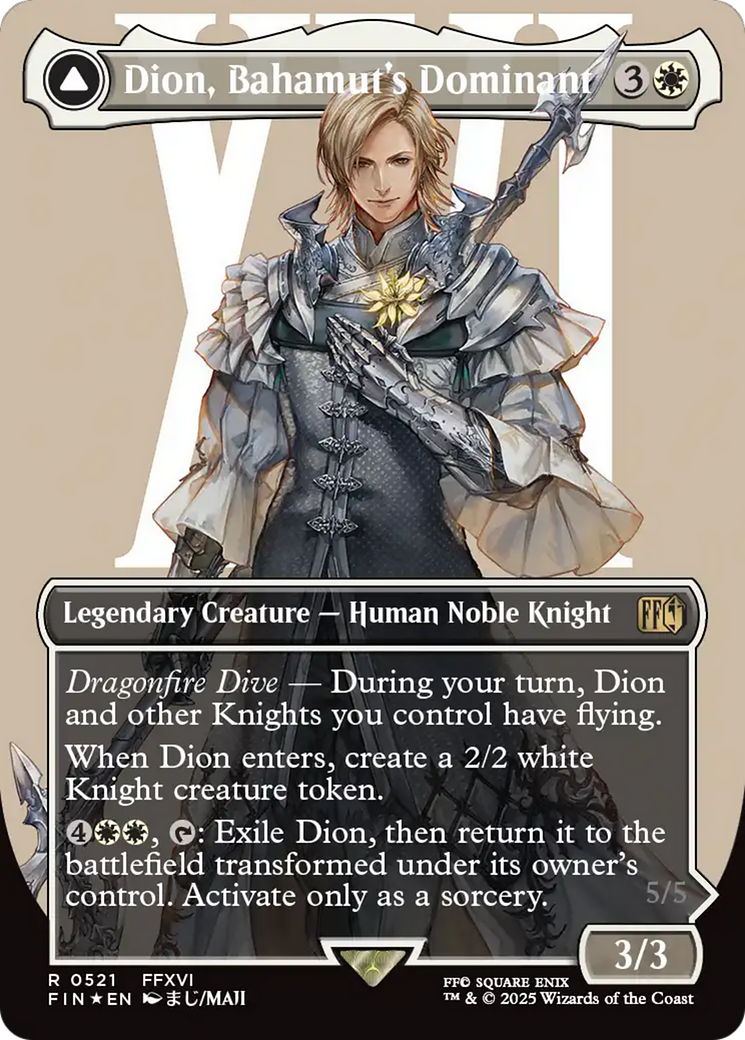 Image of Dion, Bahamut's Dominant (Borderless) (Surge Foil) (FIN-521) - FINAL FANTASY: (enchantment) (Borderless) Foil
