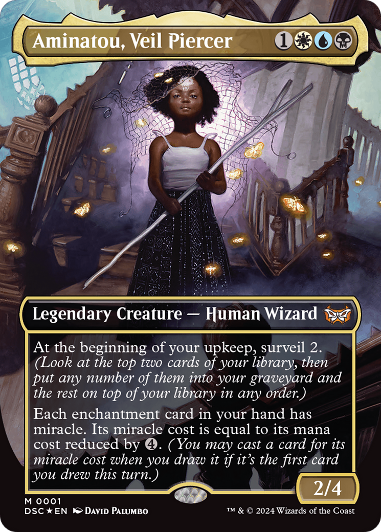 Image of Aminatou, Veil Piercer (Borderless) (DSC-001) - Duskmourn: House of Horror Commander (Borderless) Foil