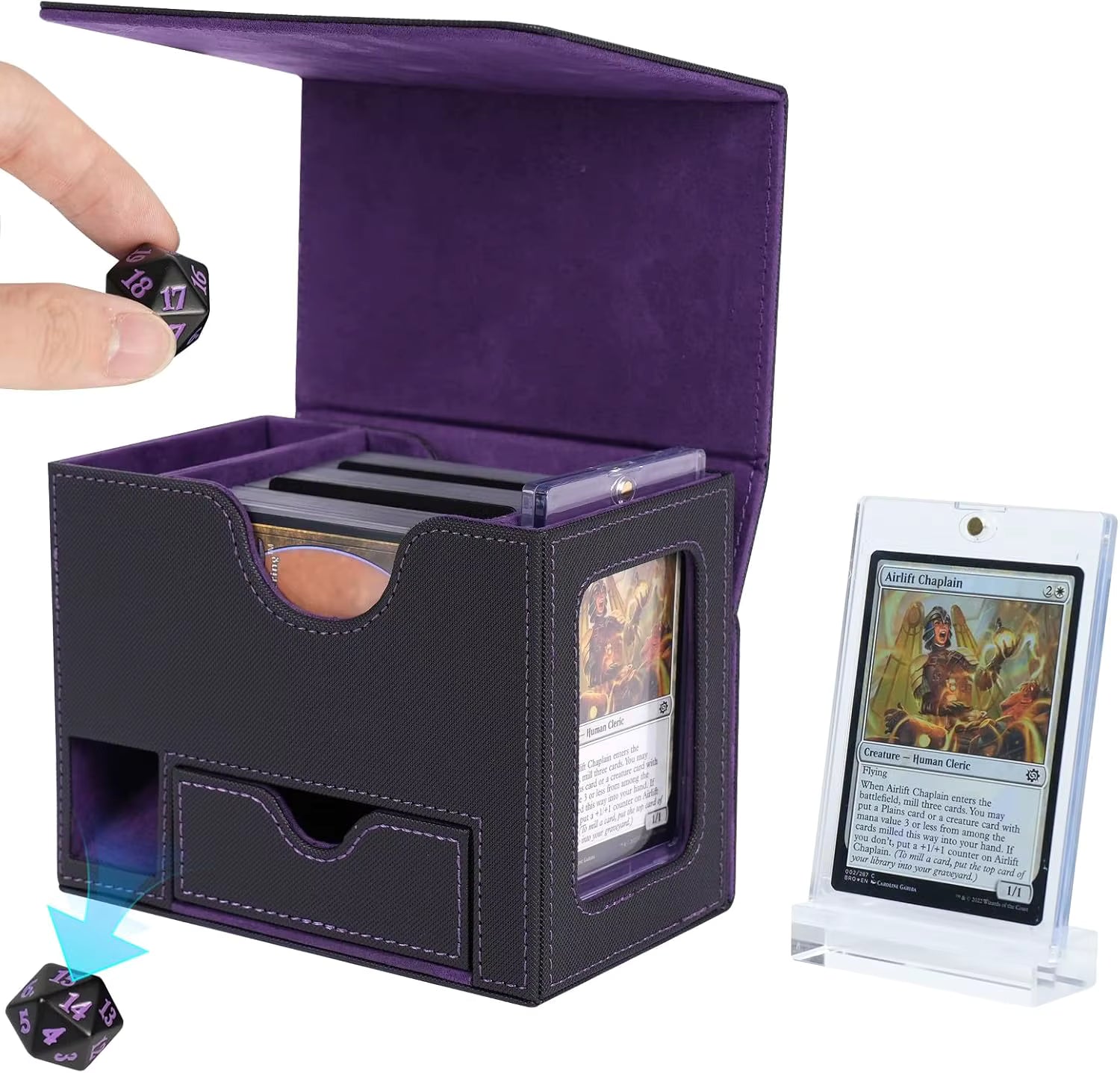 Image of Deck Box/ Dice Roller W/ magnetic card case window and dice tray