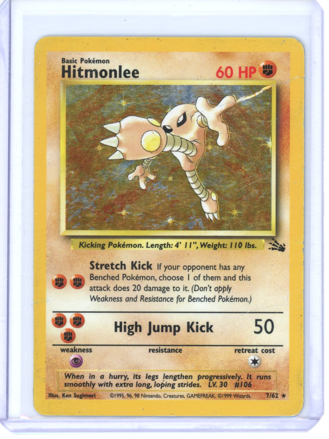Pokemon Hitmonlee Holo Fossil #7/62 HP/DMG