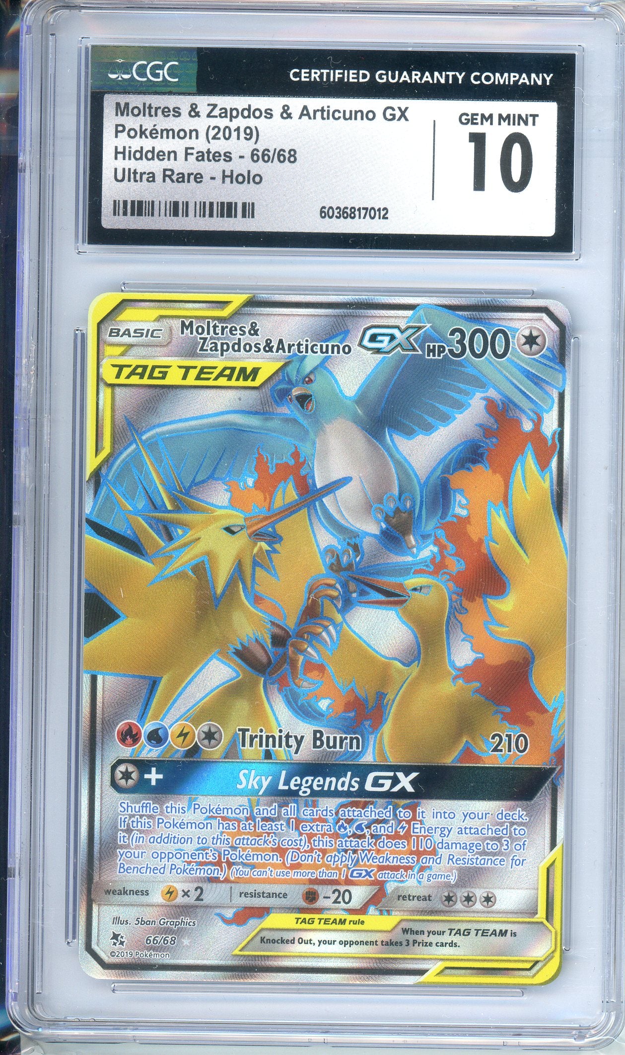 CGC Grade 10, Moltres&Zapdos&Articuno Gx - 66/68