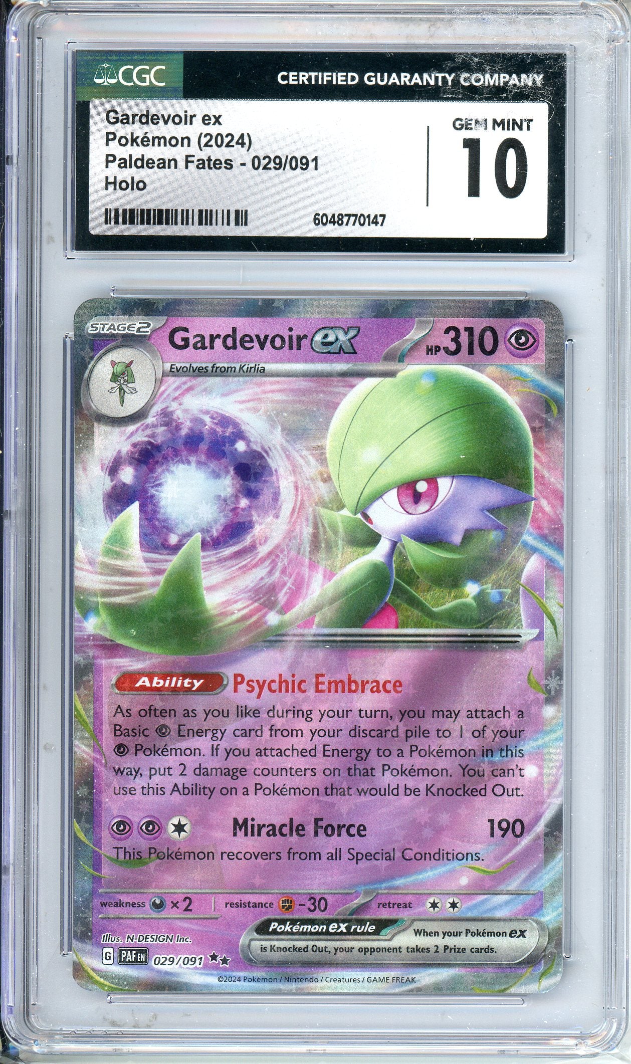 * CGC Grade 10, Gardevoir EX, - 029/091