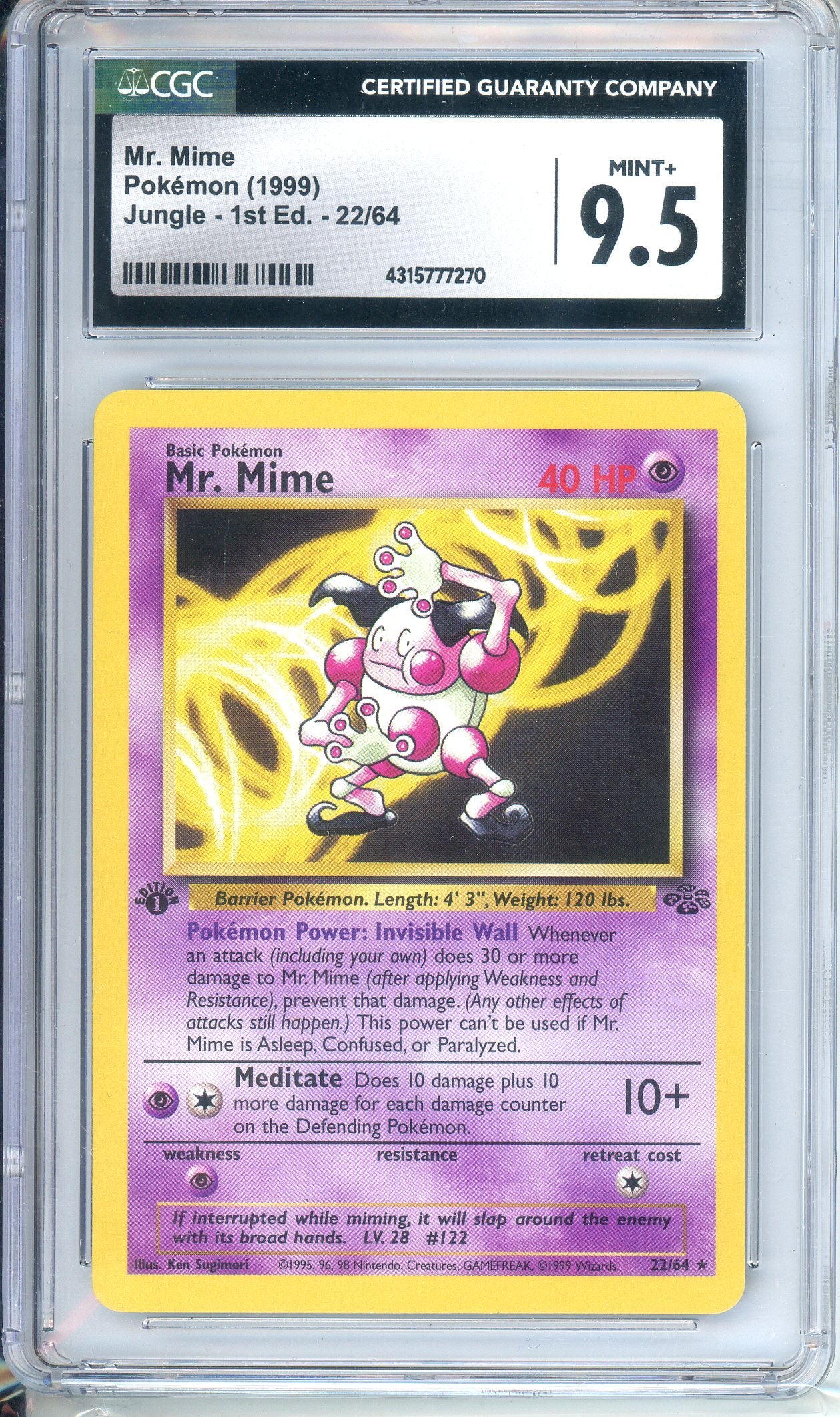 CGC Grade 9.5 - 1st Edition - Common Mr. Mime - 22/64
