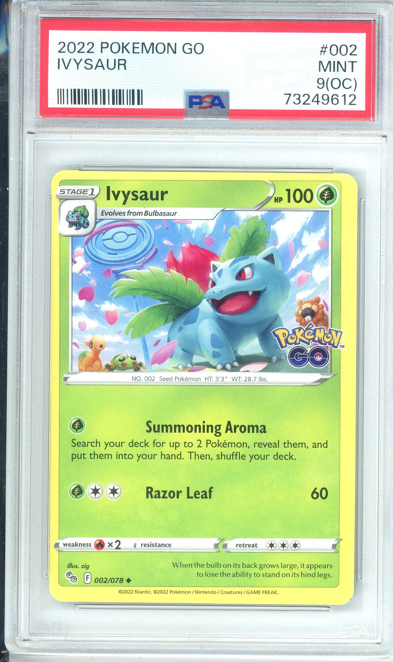 PSA Grade: 9 - Ivysaur (Pokemon Go - 002/078