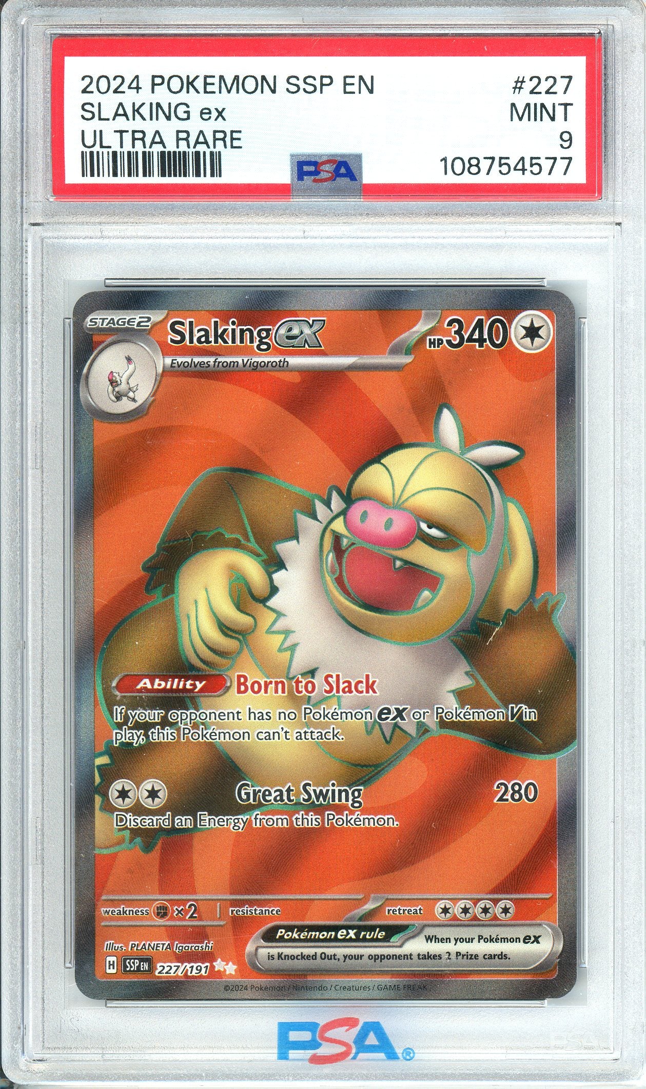 PSA Grade: 9 - Slaking Ex - 227/191